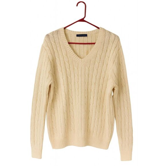 Brandy Melville womens sweater cable knit xl beige preppy classic teacher wool - Picture 1 of 10